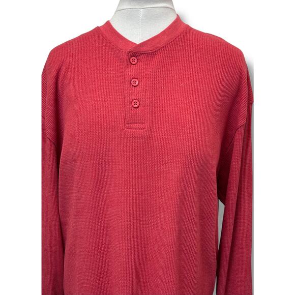 Essential by Seven Apparel Mens Long Sleeve Waffle Knit Thermal Henley, Red - Picture 3 of 10